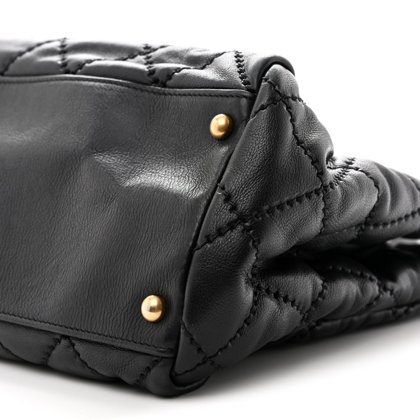 Calfskin Quilted Large Retro Chain Shopping Tote  Black