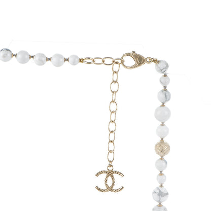 Chanel Marble Bead CC Long Necklace Gold White 4 of 5
