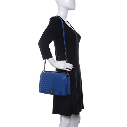 Chanel Calfskin Chevron Quilted New Medium Boy Flap Bright Blue 2 of 10