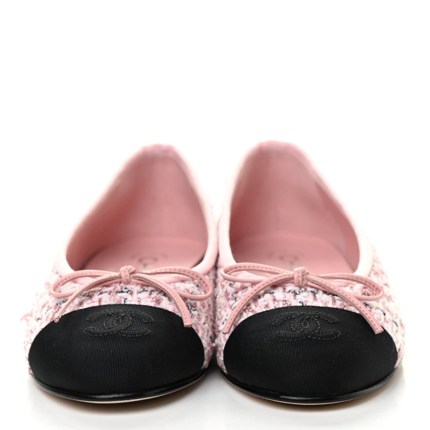 Tweed Grosgrain Cap Toe Ballerina Flats 36 Pink Black