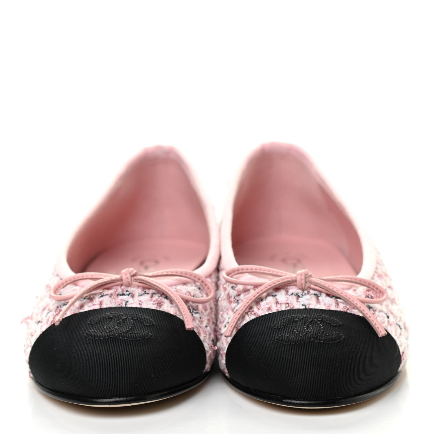 Chanel Tweed Grosgrain Cap Toe Ballerina Flats 36 Pink Black 2 of 8