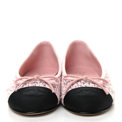 Chanel Tweed Grosgrain Cap Toe Ballerina Flats 36 Pink Black 2 of 8
