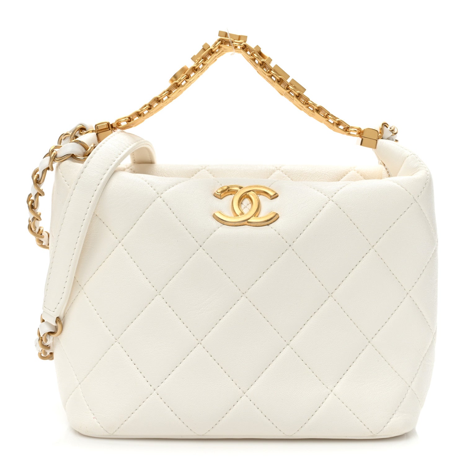 Chanel Lambskin Quilted CC Crystal Signature Chain Hobo White 1 of 11