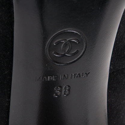 Chanel Suede Calfskin Satin Cap Toe CC Pumps 38 Black 6 of 8
