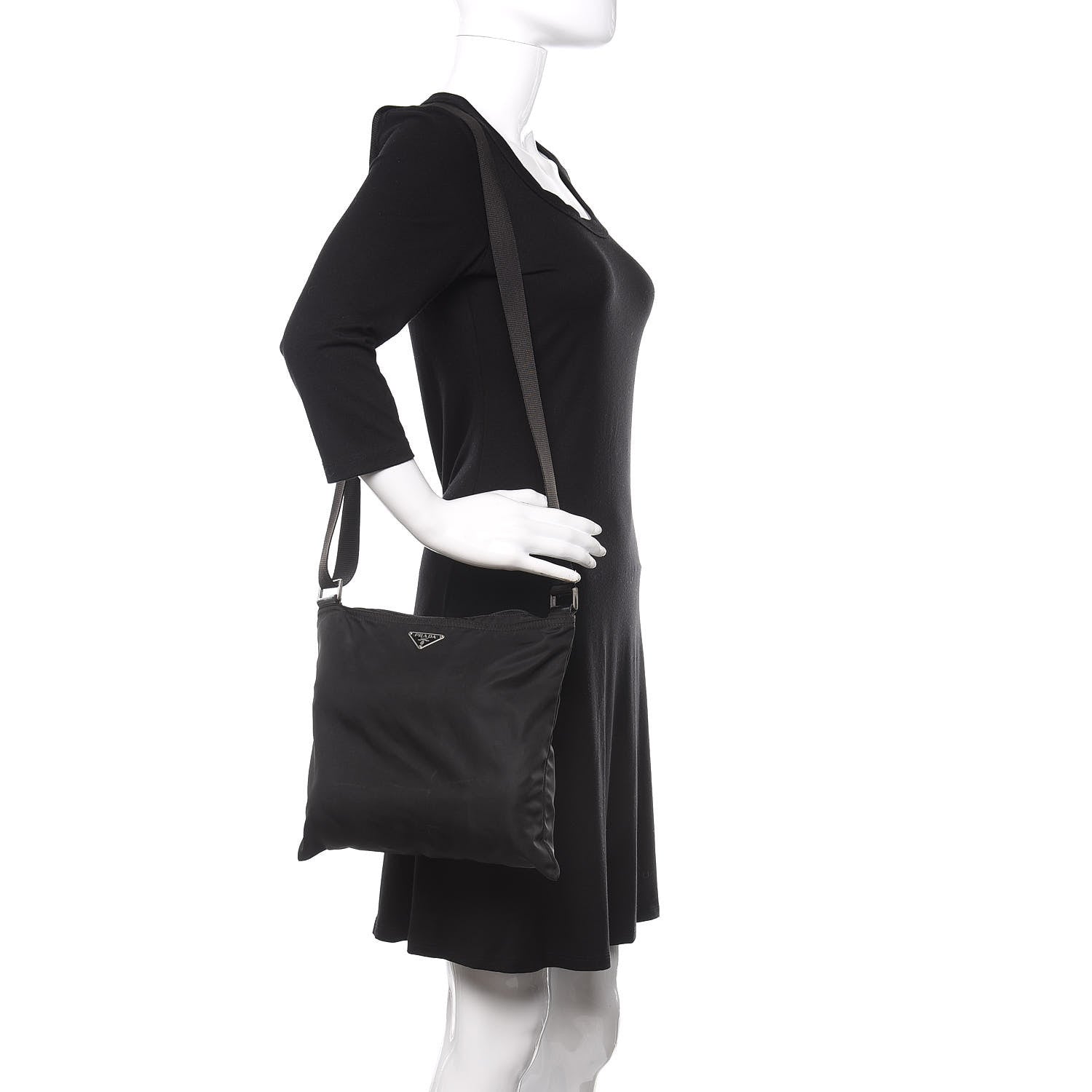 Prada Nylon Flat Messenger Bag Black 2 of 15