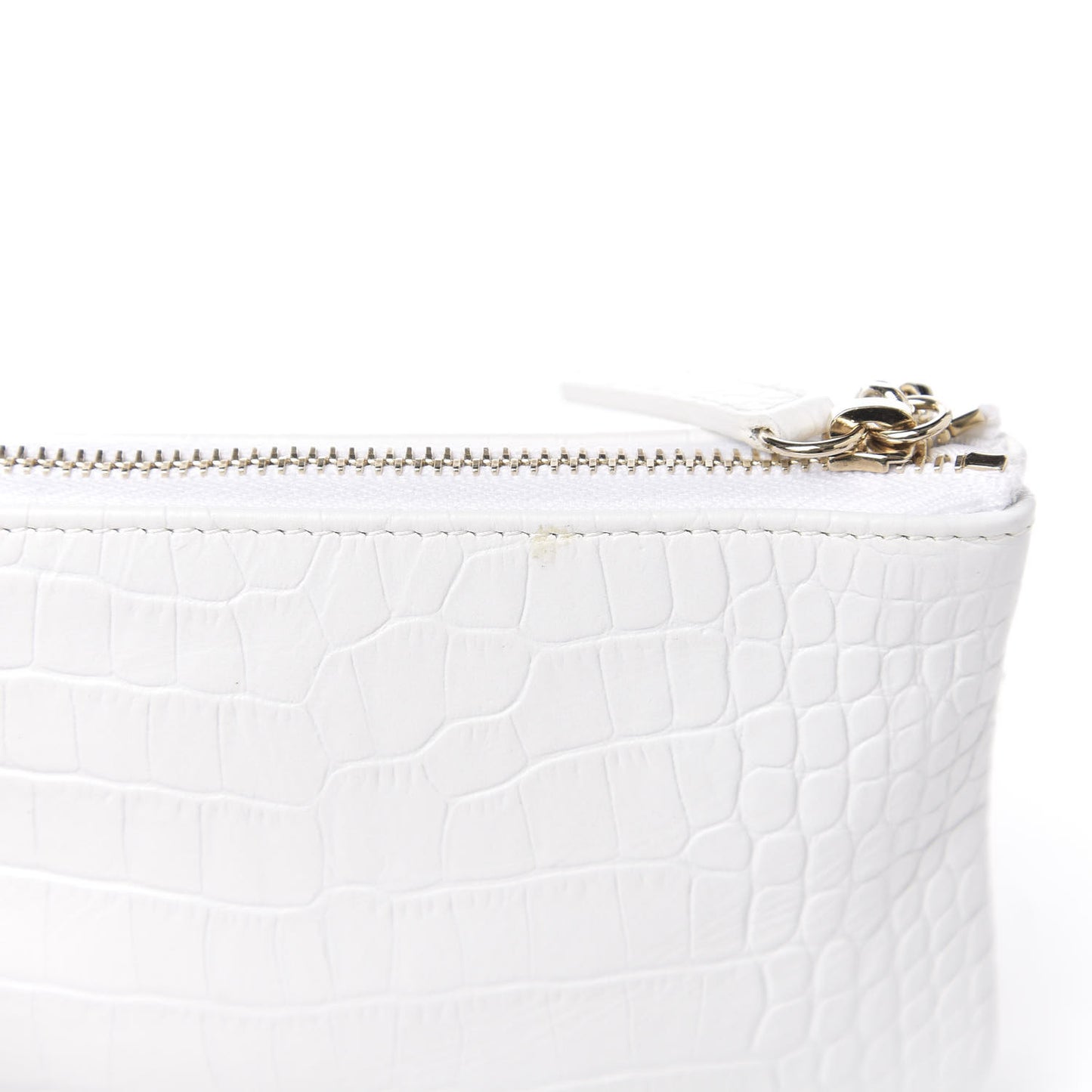 Calfskin Crocodile Embossed Cocodile Cosmetic Case White Gold