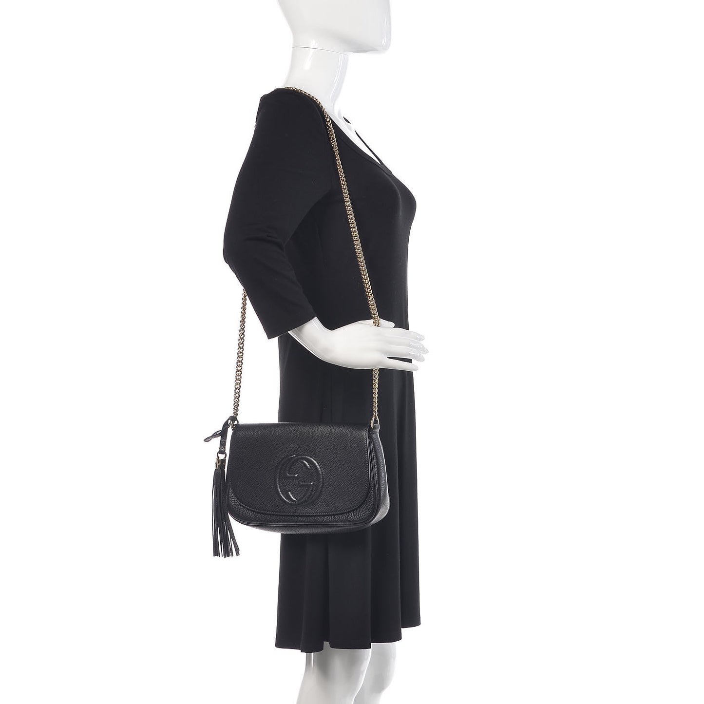 Pebbled Calfskin Medium Soho Flap Crossbody Black