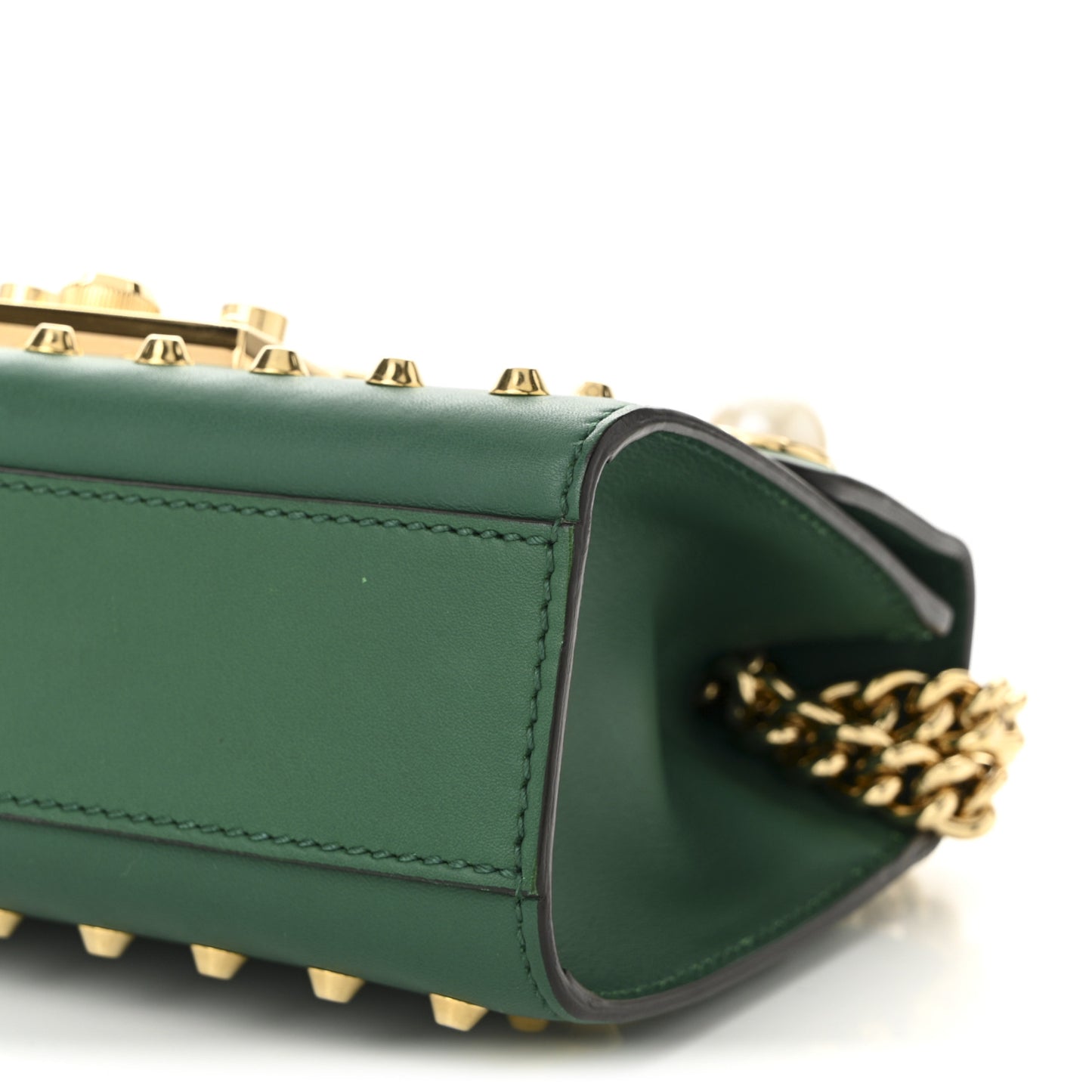 Calfskin Studded Small Padlock Shoulder Bag Emerald