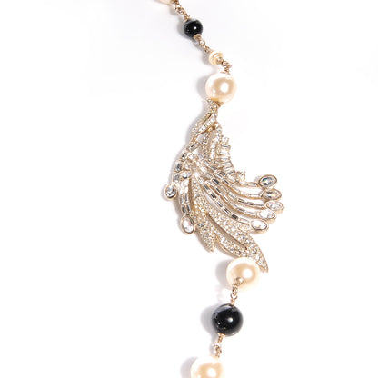 Chanel Swarovski Crystal CC Feather Pearl Necklace 4 of 7