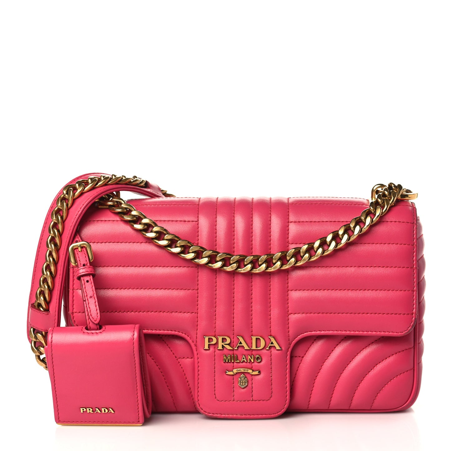 Soft Calfskin Impunture Diagramme Medium Chain Flap Shoulder Bag Magenta