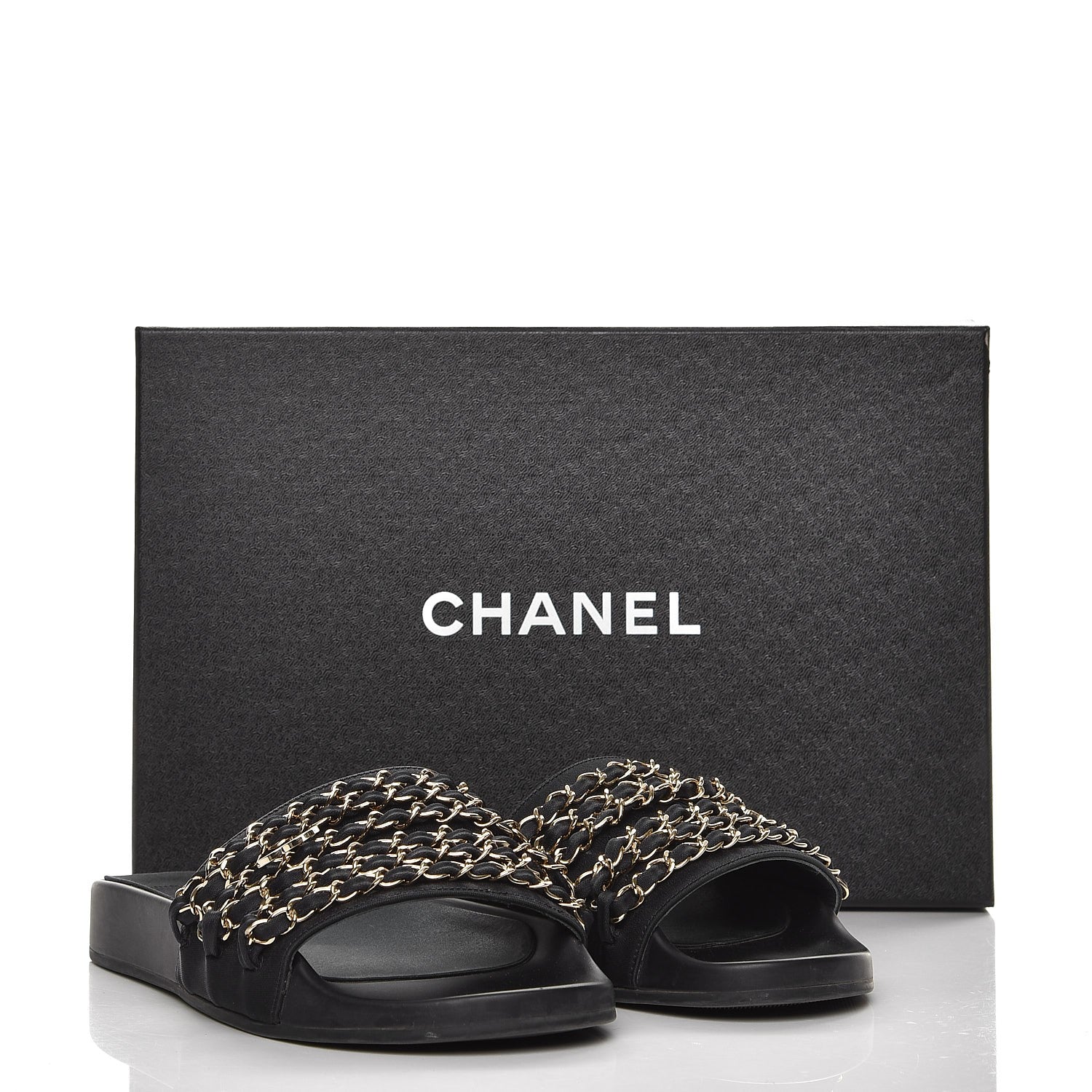 Chanel Lambskin Canvas Chain Flat Sandals 37 Marine 9 of 9