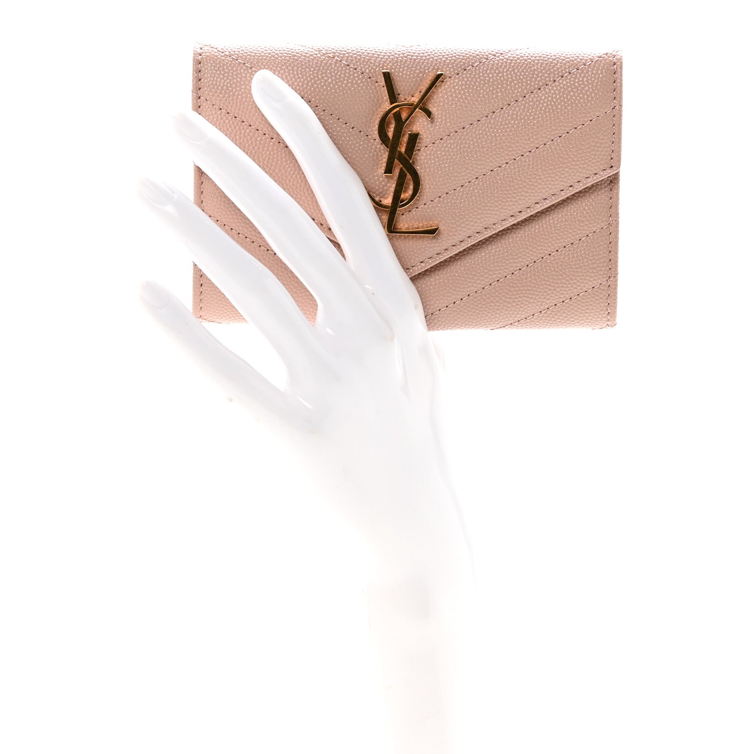 Saint Laurent Grain De Poudre Matelasse Chevron Small Monogram Envelope Wallet Pale Pink 2 of 7