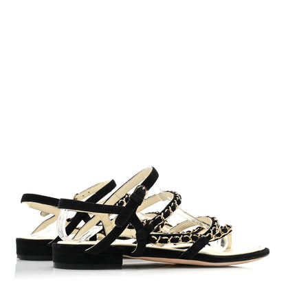 Chanel Kid Suede Chain Braided Sandals 36.5 Black 4 of 10