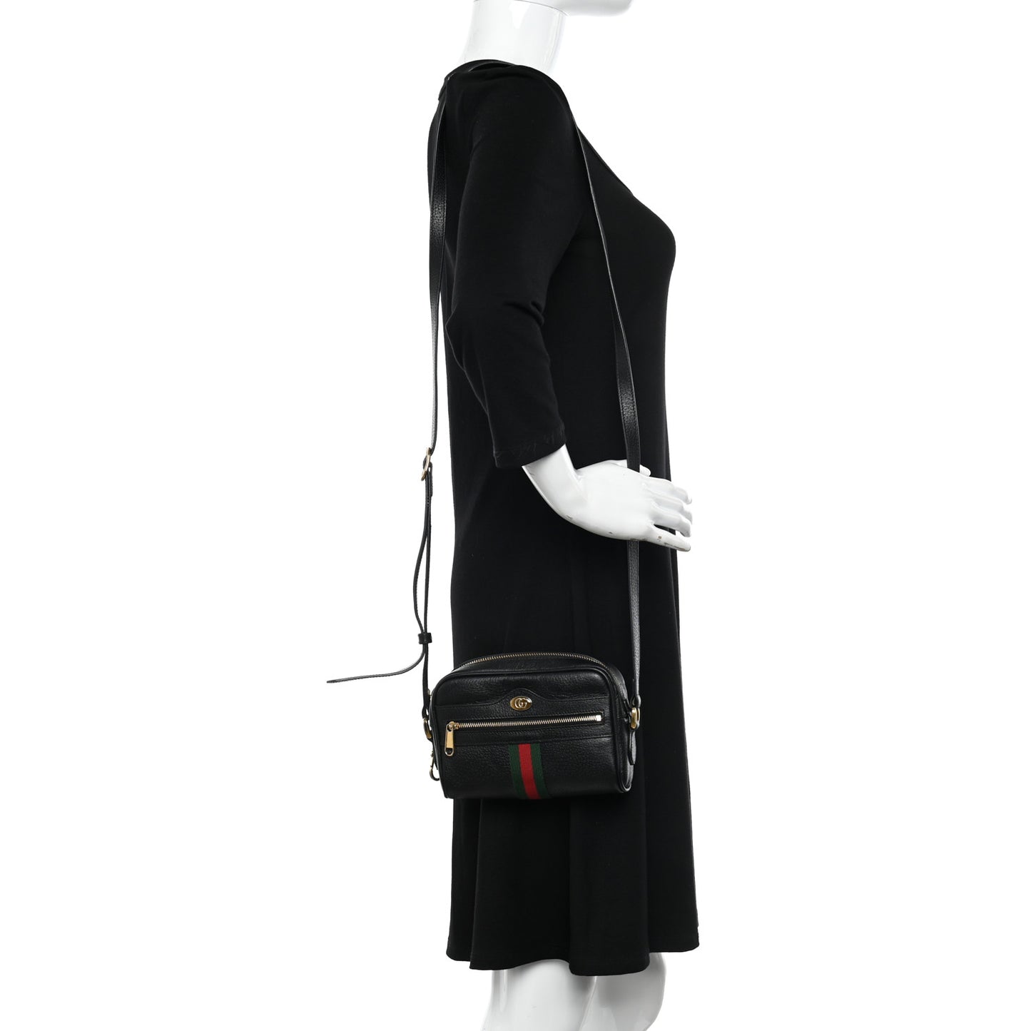 Calfskin Web Mini Ophidia Shoulder Bag Black