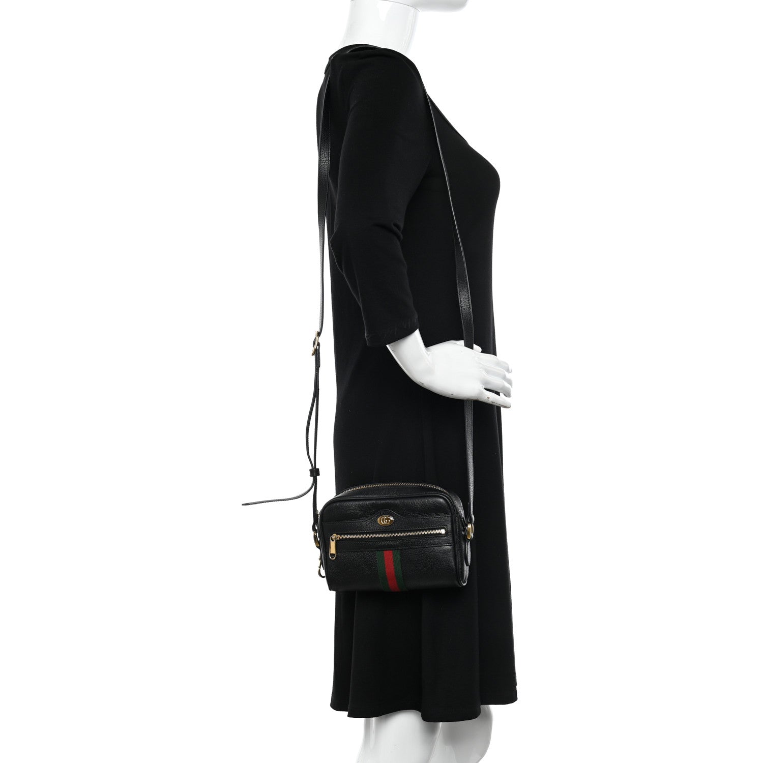 Gucci Calfskin Web Mini Ophidia Shoulder Bag Black 2 of 10