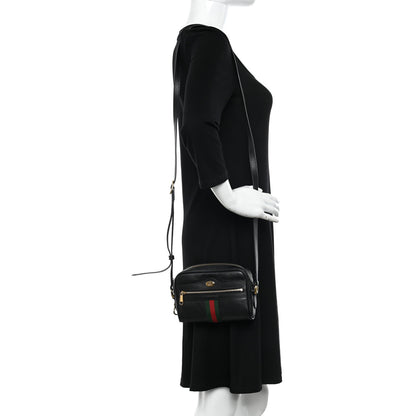 Gucci Calfskin Web Mini Ophidia Shoulder Bag Black 2 of 10