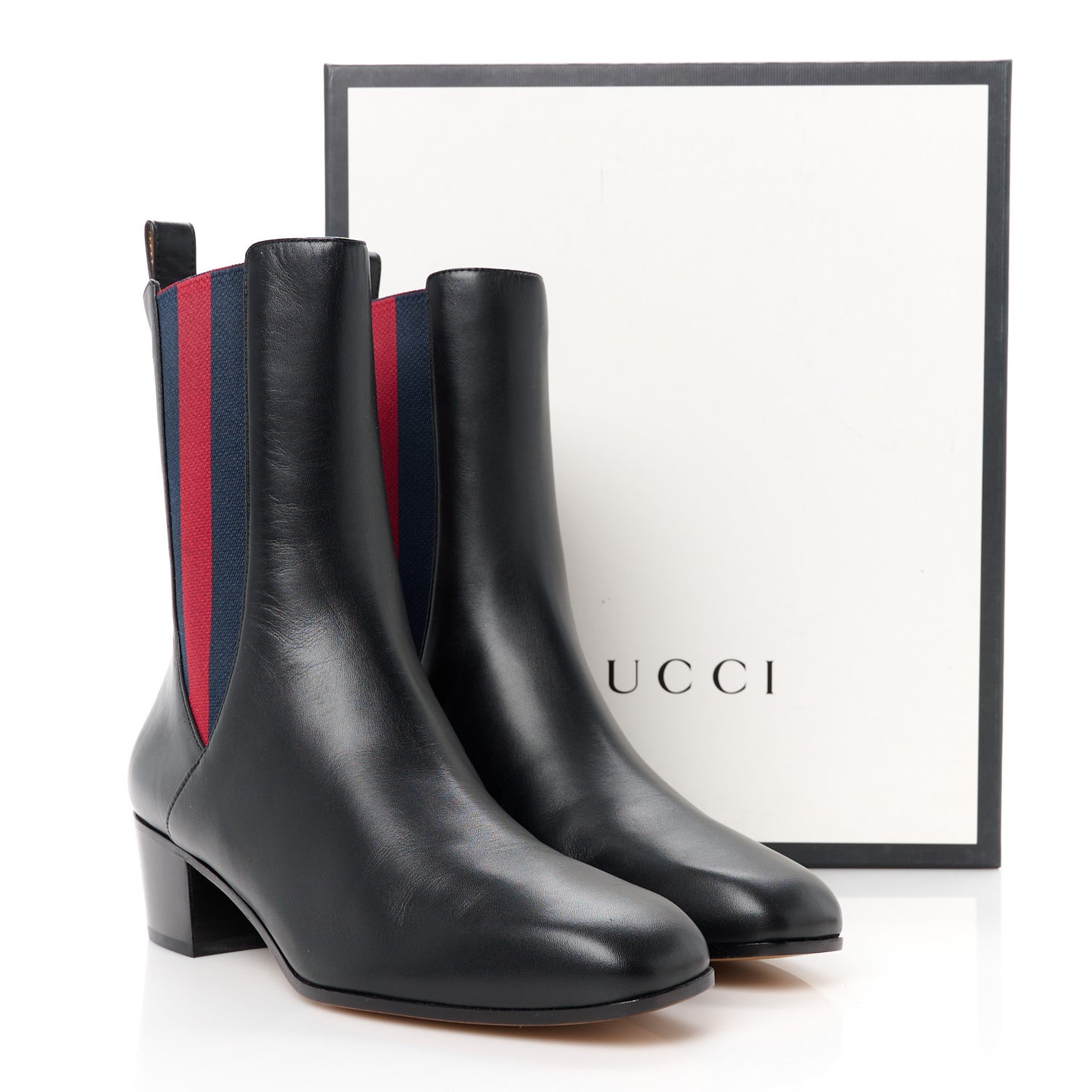 Calfskin Web Karen Ankle Boots 40 Black