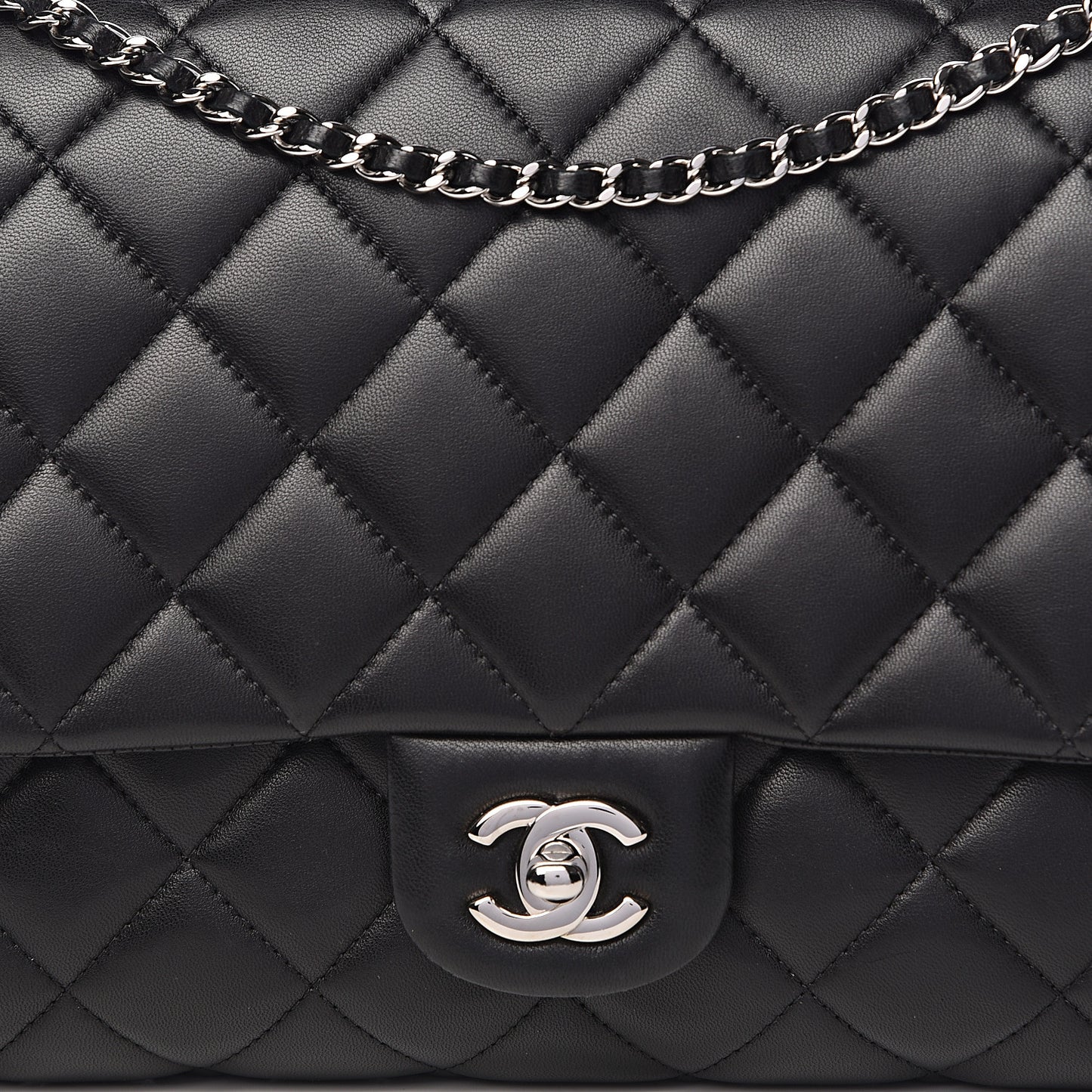 Lambskin Quilted Clutch With Chain Flap Black