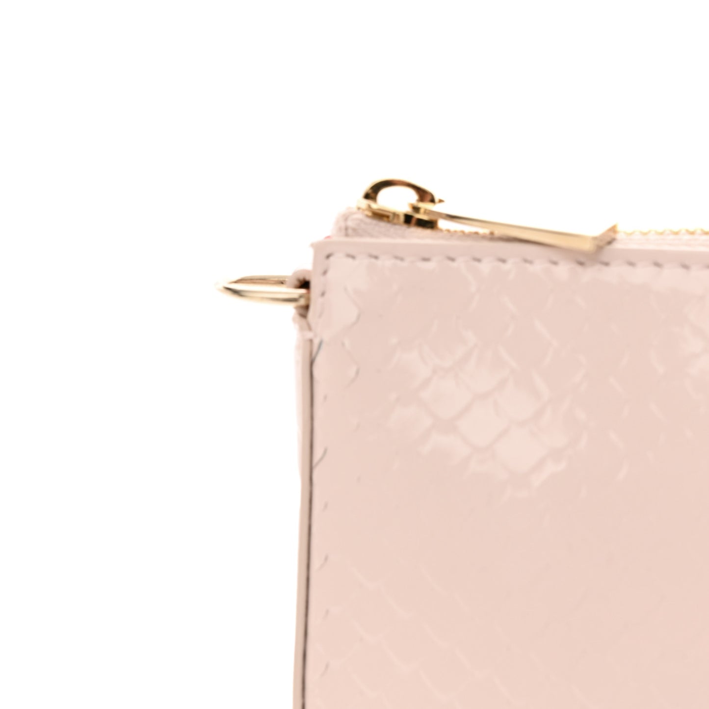 Patent Calfskin Snake Effect Loubila Chain Clutch Light Pink