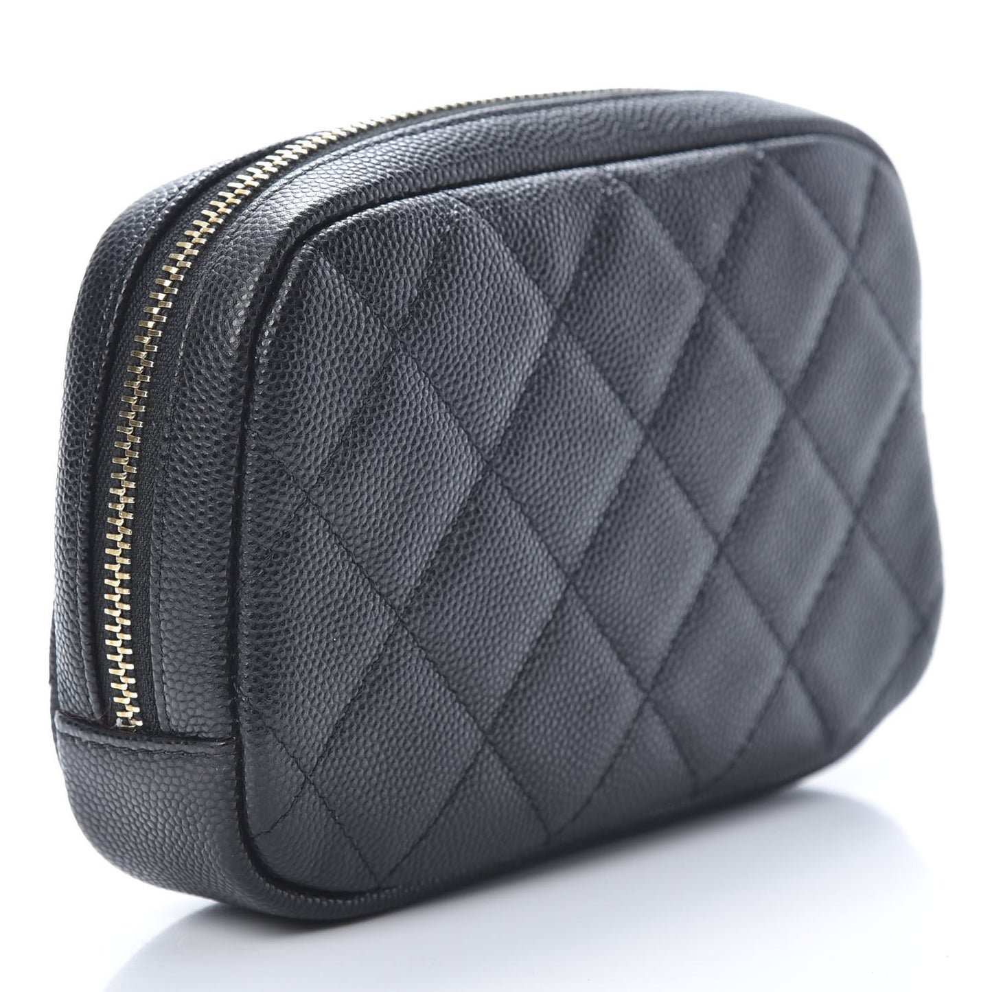 Caviar Quilted Small Curvy Pouch Cosmetic Case Black