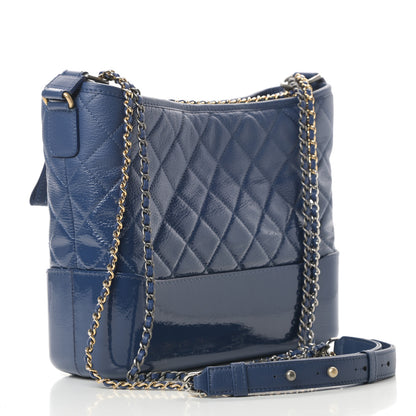 Chanel Patent Goatskin Quilted Medium Gabrielle Hobo Blue 3 of 12