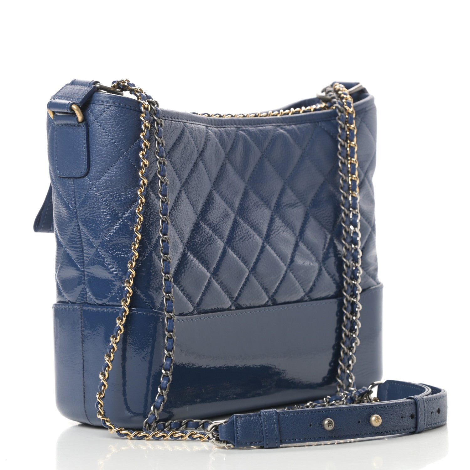 Chanel Patent Goatskin Quilted Medium Gabrielle Hobo Blue 3 of 12