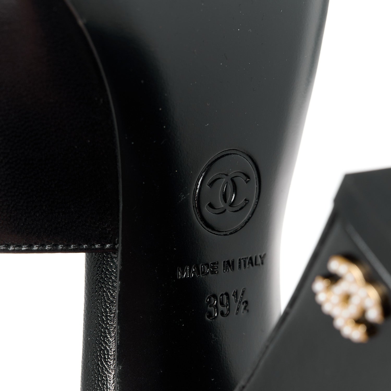 Chanel Shiny Goatskin Pearl Mule 39.5 Black 6 of 9