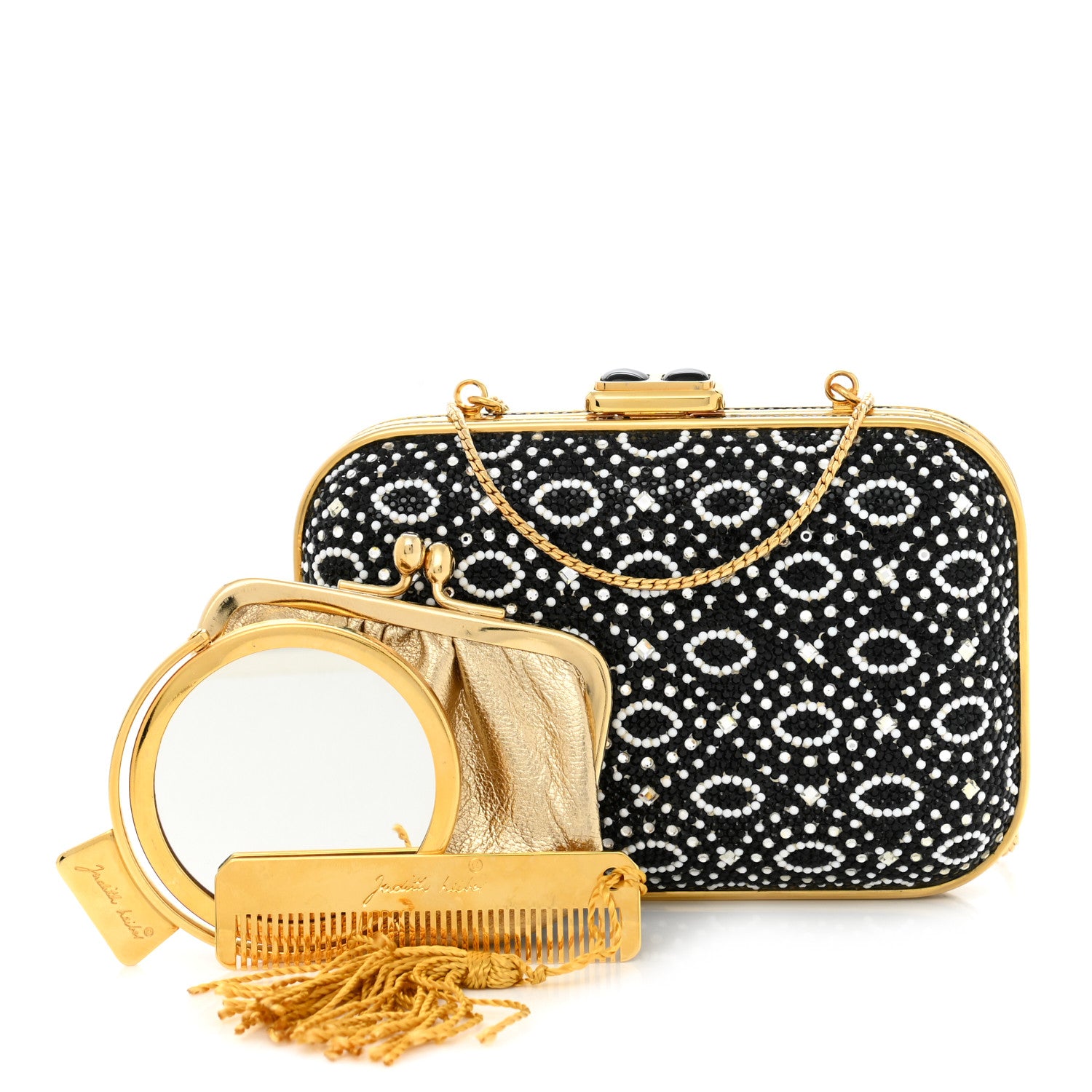 Judith Leiber Swarovski Crystal Minaudiere Clutch Gold Black Multicolor 2 of 9