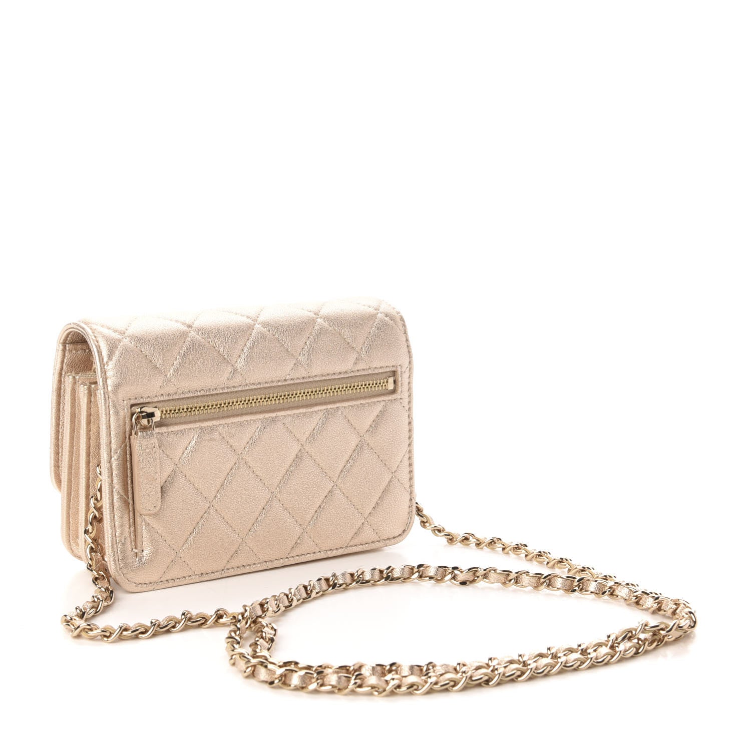 Chanel Metallic Lambskin Quilted Mini Wallet On Chain WOC Gold 3 of 11