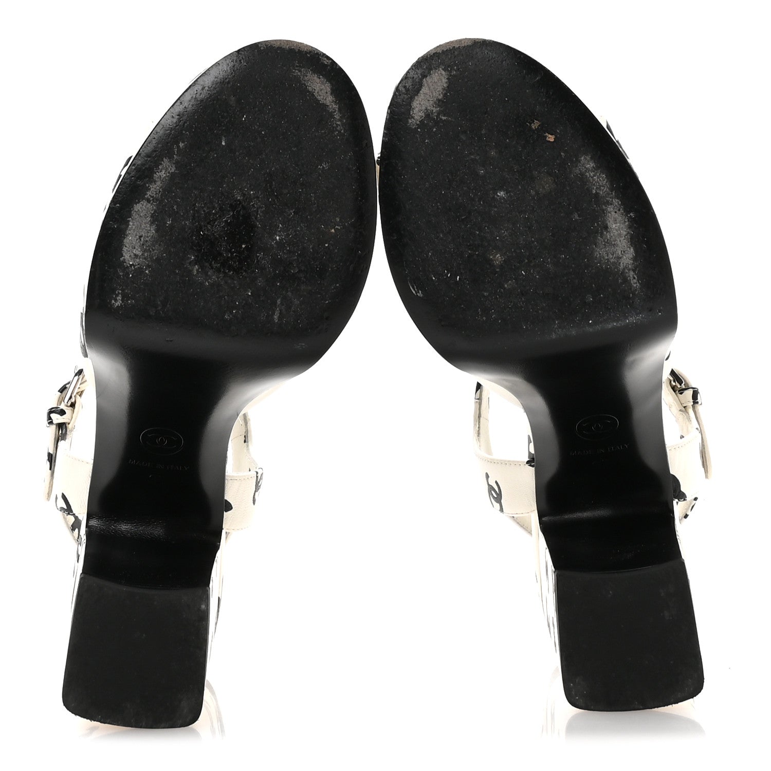 Chanel Printed Lambskin Coco Beach Platform Sandals 37 White Black 5 of 7