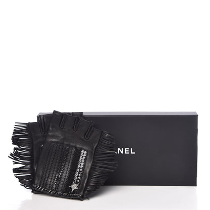 Chanel Lambskin Fringe Fingerless Gloves 8 Black 7 of 7