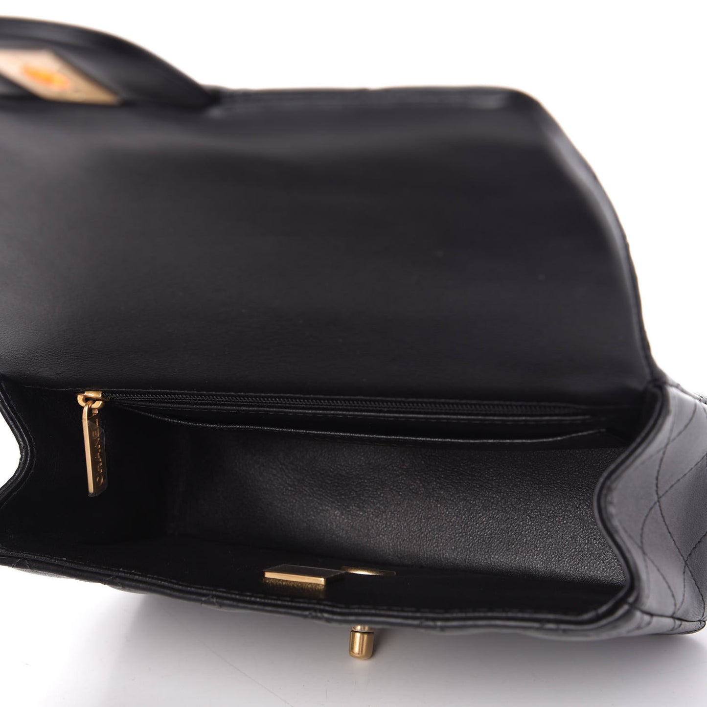 Lambskin Quilted Mini Top Handle Rectangular Flap Black