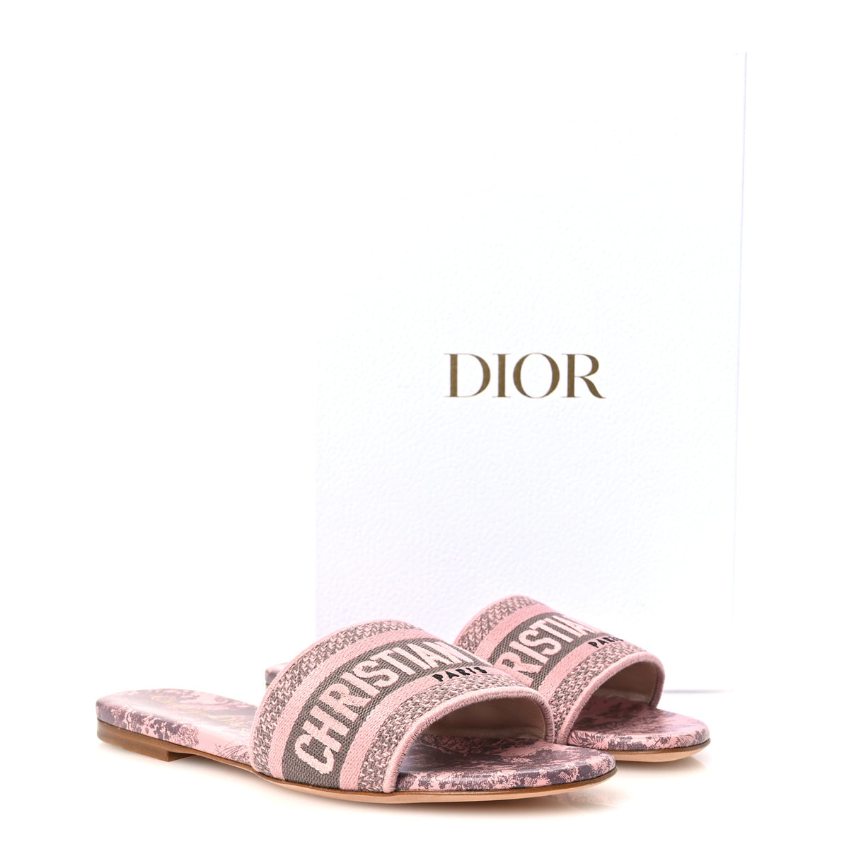 Christian Dior Canvas Toile De Jouy Embroidered Dway Flat Slide Sandals 36 Chateau Rose 10 of 10
