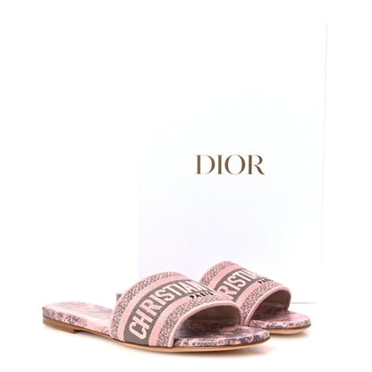 Christian Dior Canvas Toile De Jouy Embroidered Dway Flat Slide Sandals 36 Chateau Rose 10 of 10