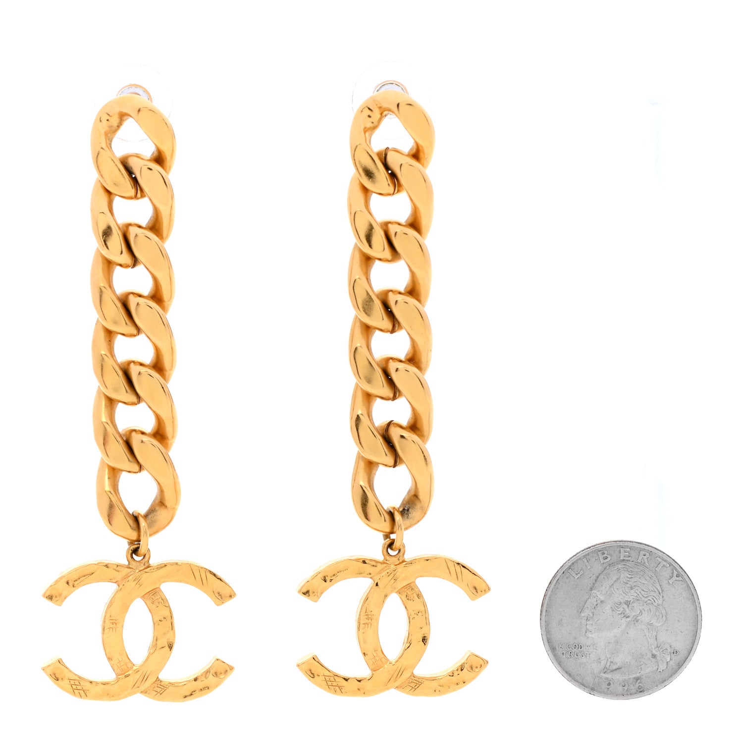 Chanel Metal CC Pick Drop Earrings Gold 2 of 5