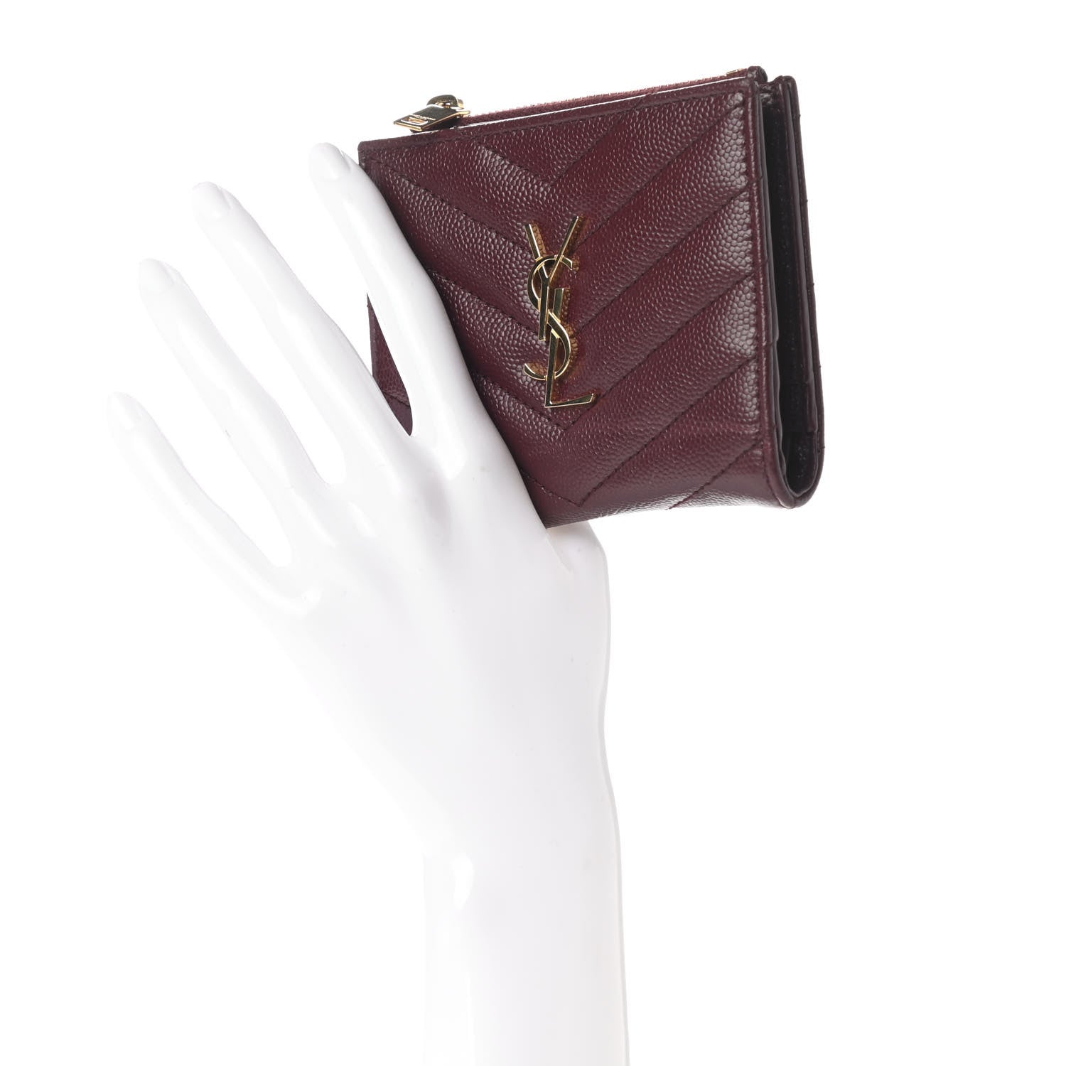Saint Laurent Grain De Poudre Matelasse Chevron Monogram Zipped Card Case Rouge Legion 2 of 8