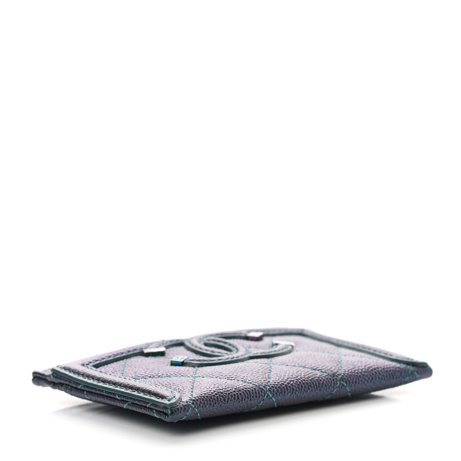 Chanel Iridescent Caviar Quilted Filigree Card Holder Dark Turquoise 4 of 9
