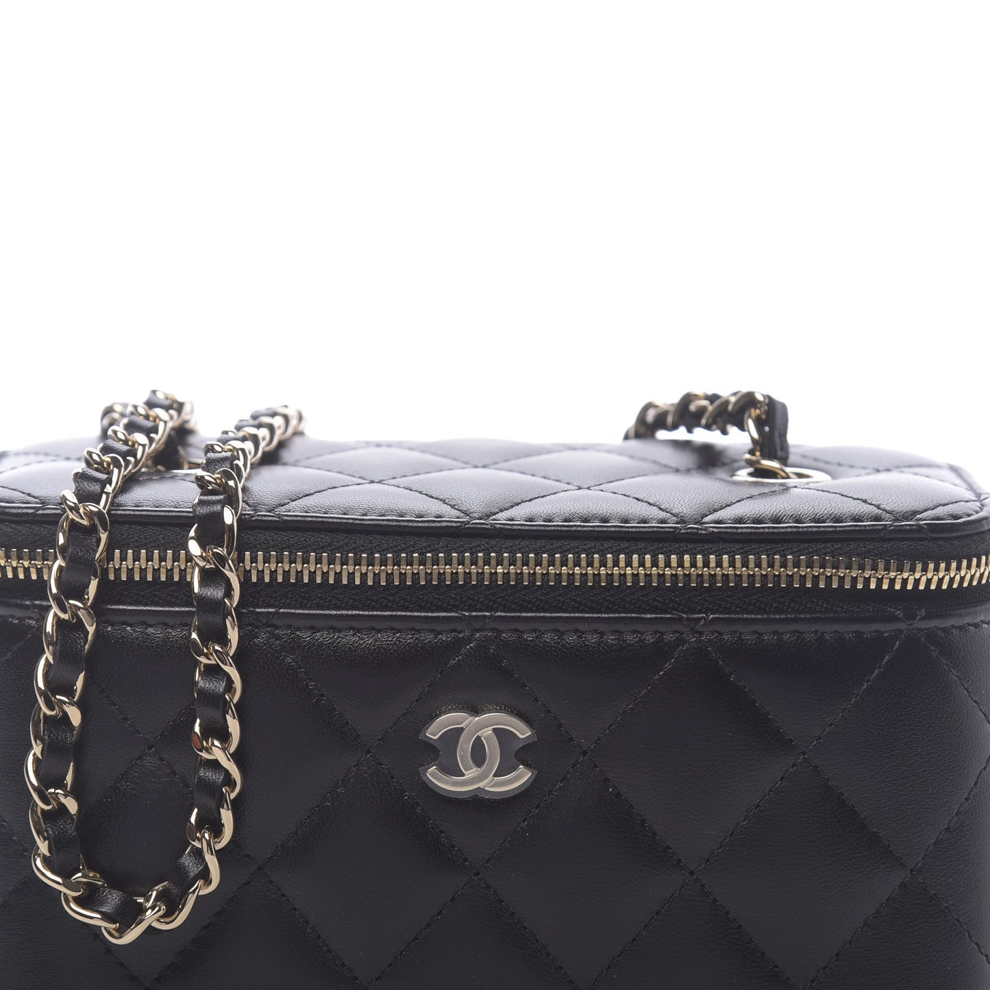 Lambskin Quilted Small Vanity Case With Chain Black
