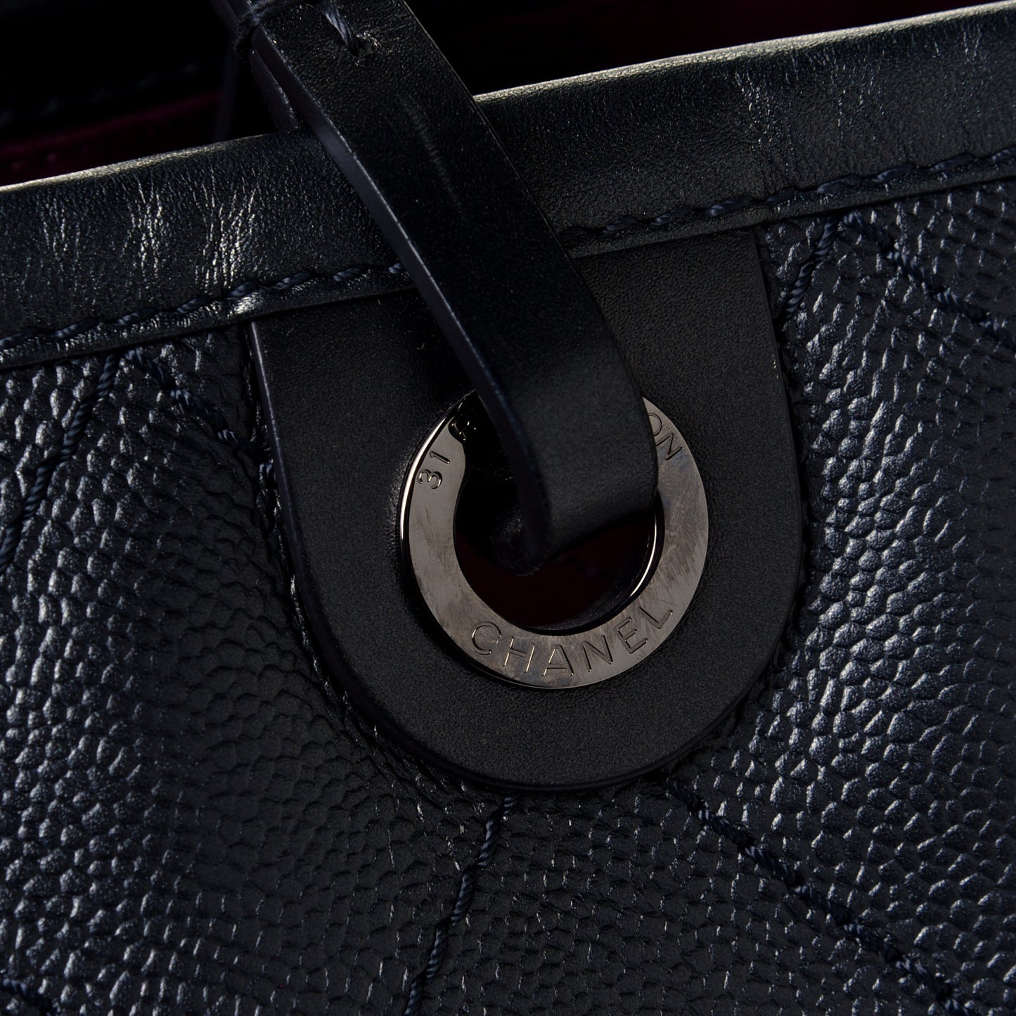 Grained Calfskin Large Shopping Fever Tote Black
