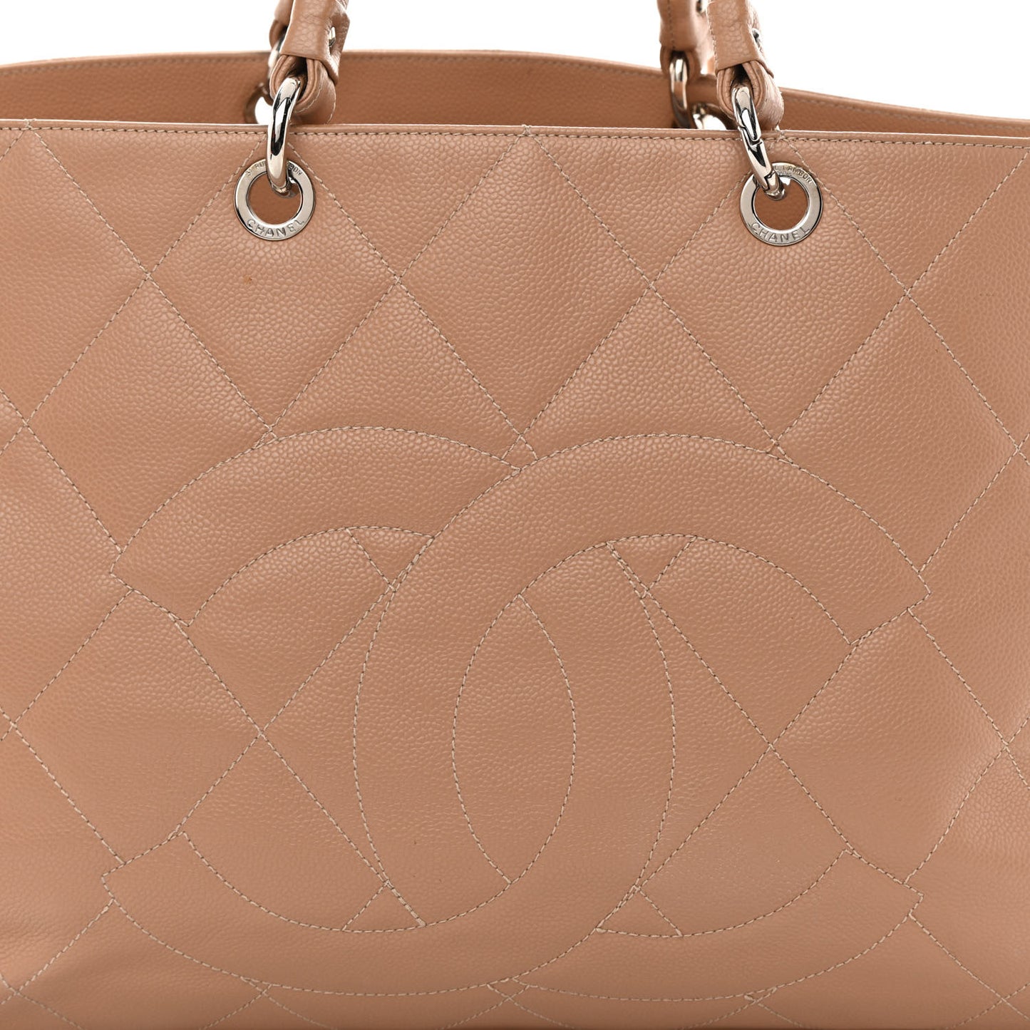 Soft Caviar Quilted Large CC Timeless Tote Beige
