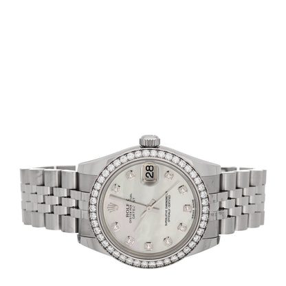 Rolex Stainless Steel 18K White Gold Diamond Mother of Pearl 31mm Oyster Perpetual Datejust Watch 178384 2 of 5