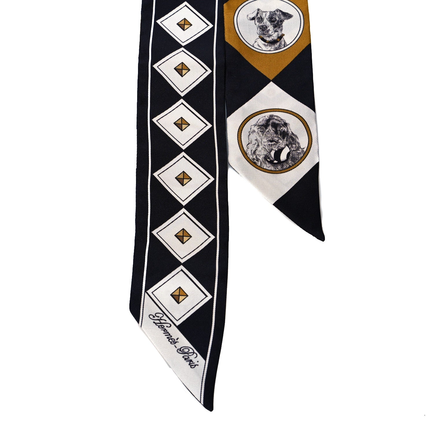 Hermes Silk Colliers Et Chiens Twilly Black Gold White 2 of 4