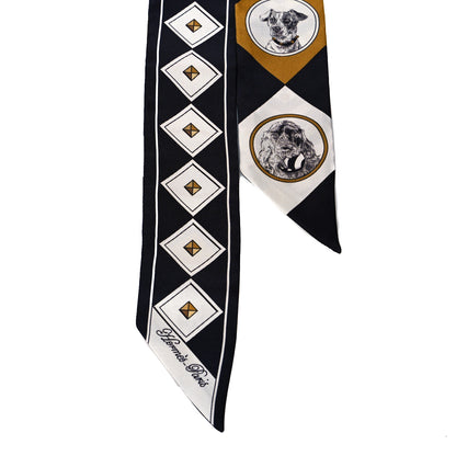 Hermes Silk Colliers Et Chiens Twilly Black Gold White 2 of 4