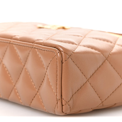 Chanel Lambskin Quilted Crystal Ridged CC Top Handle Slim Vanity Case With Chain Brown 10 of 11