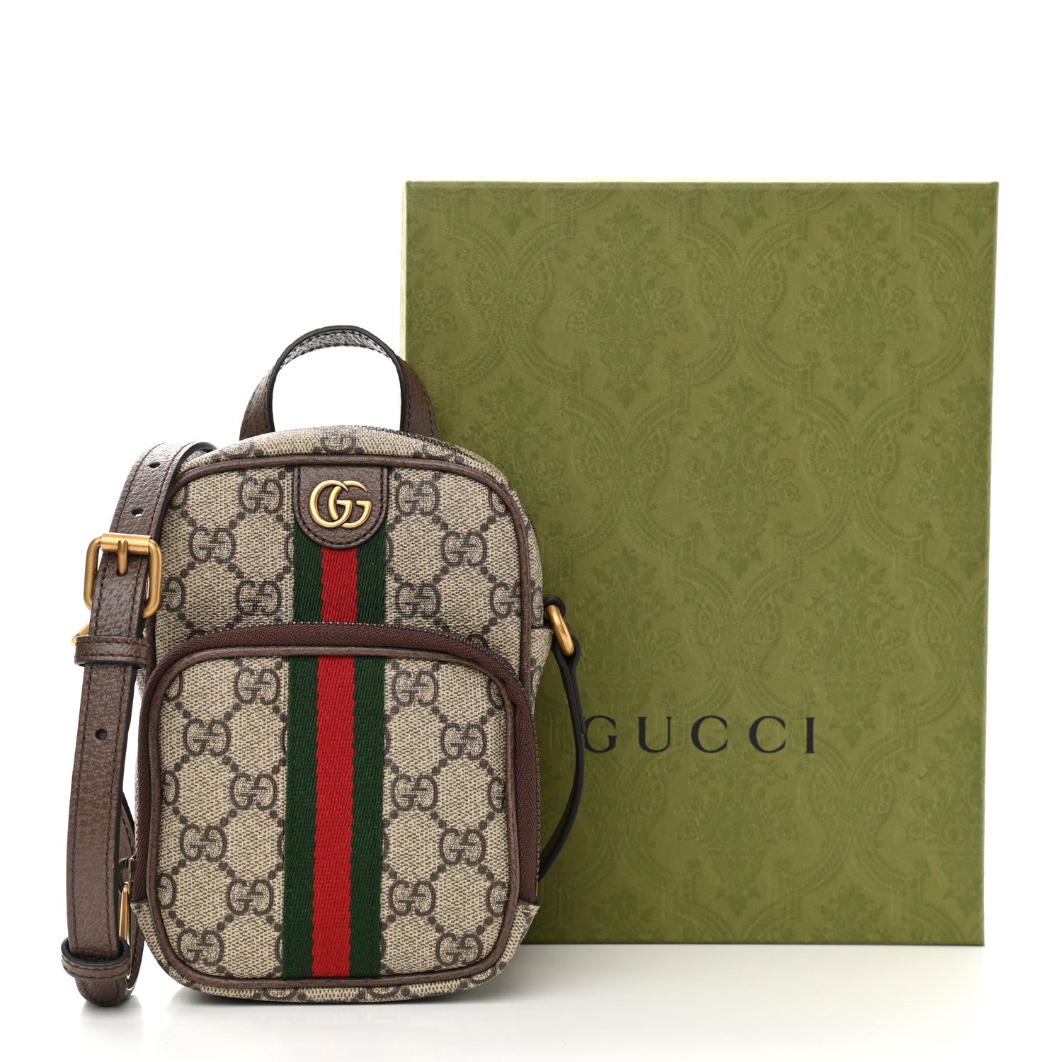 Gucci GG Supreme Monogram Web Mini Ophidia Double Zip Messenger Bag Beige New Acero 11 of 11