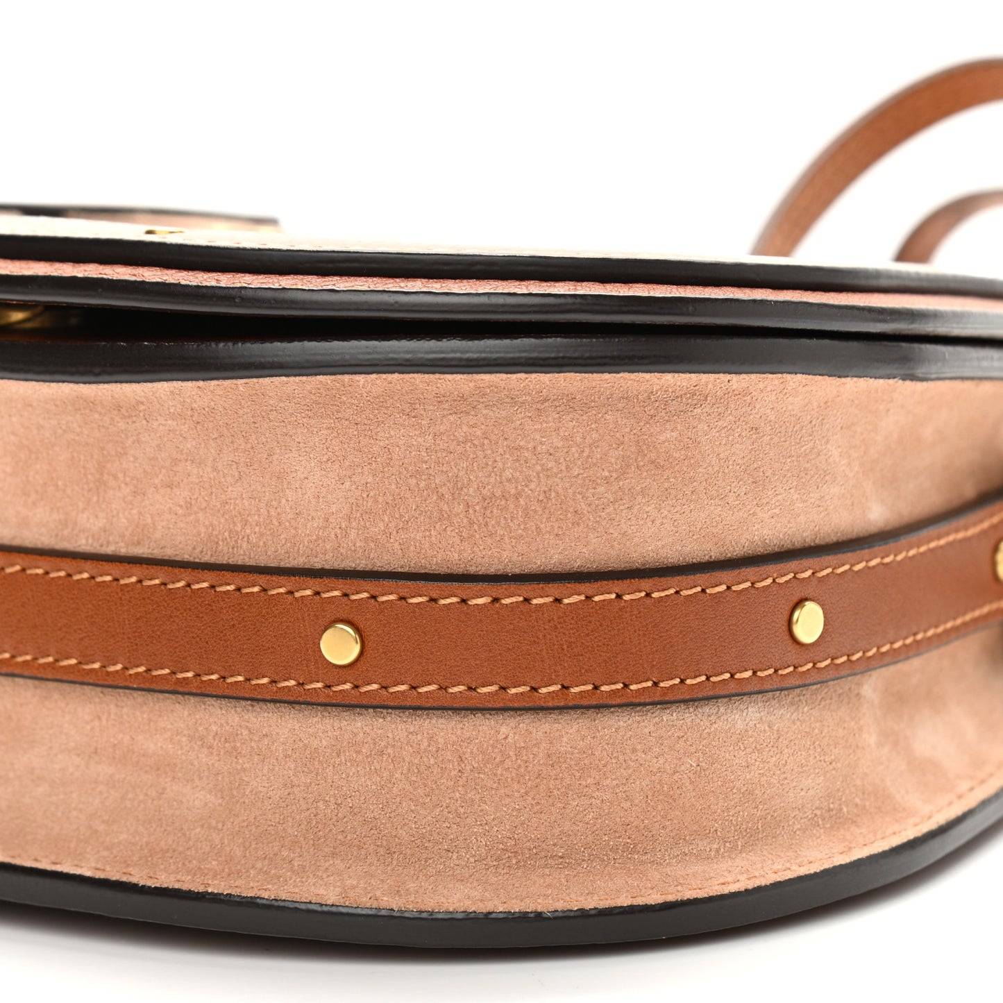 Calfskin Suede Floral Patchwork Small Nile Bracelet Bag Caramel