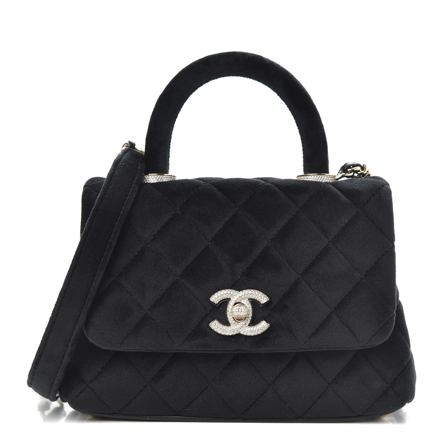 Velvet Crystal Quilted Extra Mini Coco Handle Flap Black