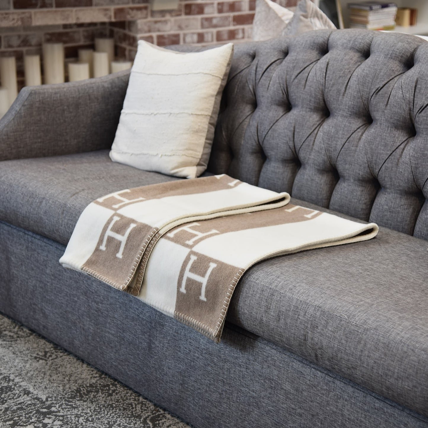 Wool Cashmere Avalon Baby Blanket Noisette Moyen White