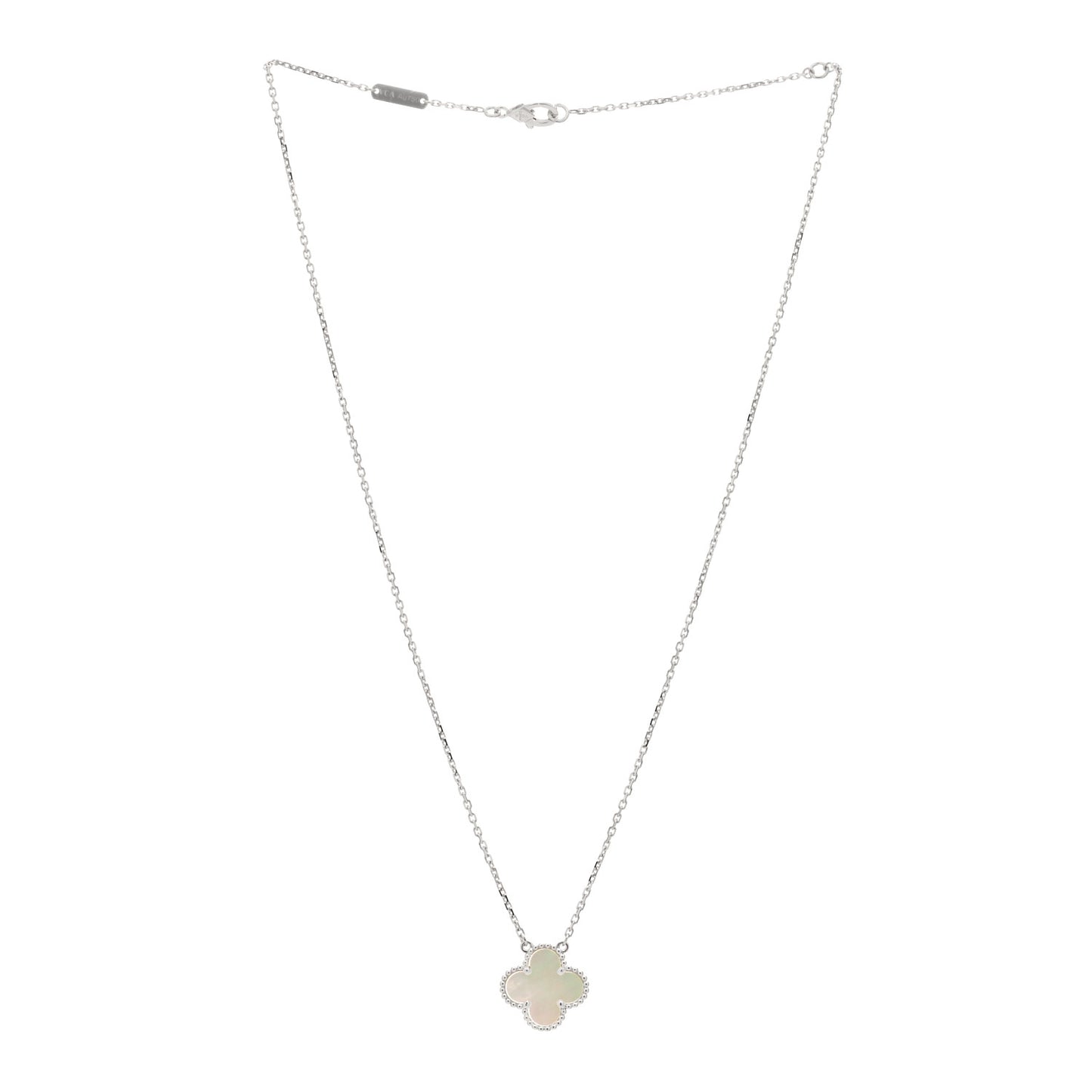 18K White Gold Mother of Pearl Vintage Alhambra Pendant Necklace