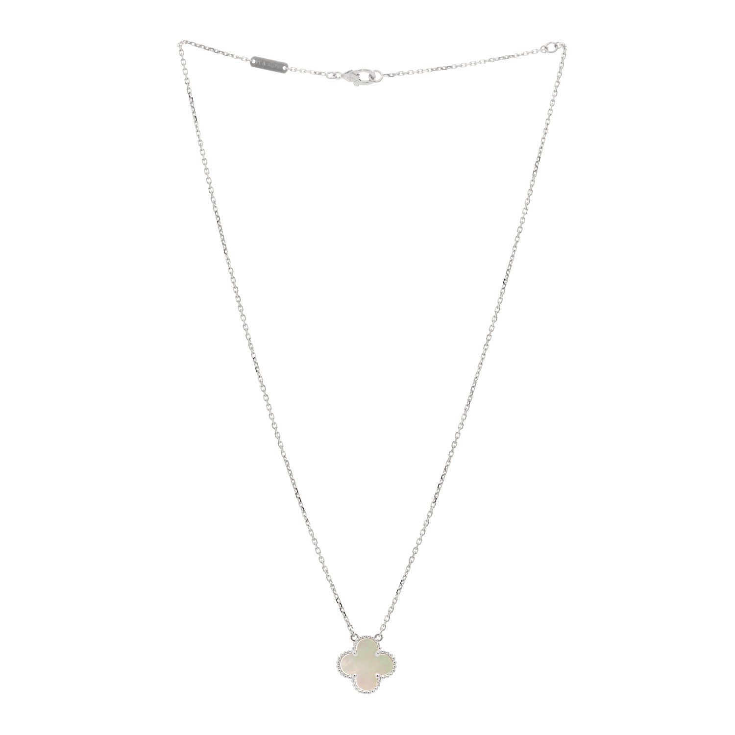 Van Cleef & Arpels 18K White Gold Mother of Pearl Vintage Alhambra Pendant Necklace 2 of 3